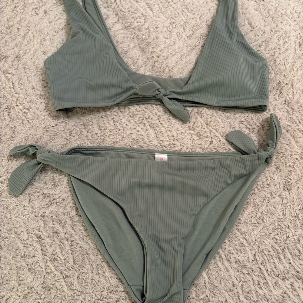 Green Ribbed Bikini Set